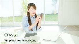  Presentation with cyber stalking computer laptop suffering - Colorful PPT theme enhanced with businesswoman using a laptop computer backdrop and a  colored foreground