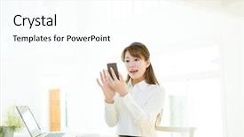  Presentation with asian war - Audience pleasing slide deck consisting of businesswoman using a laptop computer backdrop and a pink colored foreground