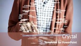  Presentation with skills - PPT layouts with businesswoman using a tablet against sphere of skills background and a coral colored foreground