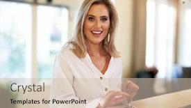  Presentation with front desk - Beautiful slides featuring businesswoman-using-bell-at-hotel backdrop and a soft green colored foreground