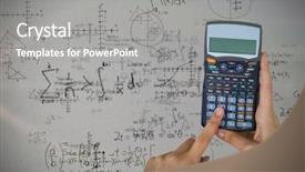  Presentation with calculator - Beautiful slide deck featuring businesswoman using calculator against quadratic backdrop and a gray colored foreground