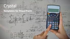  Presentation with calculator - PPT layouts having businesswoman using calculator against quadratic background and a gray colored foreground