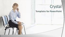  Presentation with office chair - Slides featuring businesswoman using cell phone while sitting on chair in office background and a sky blue colored foreground