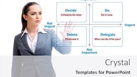  Presentation with matrix - Slide deck with businesswoman-using-eisenhower-matrix background and a white colored foreground