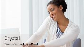  Presentation with lte mobile coverage - Slide deck with businesswoman-using-her-mobile background and a soft green colored foreground