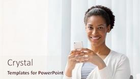  Presentation with generation mobile networks - Cool new PPT theme with businesswoman-using-her-mobile backdrop and a lemonade colored foreground