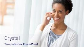  Presentation with mobile fintech - Presentation featuring businesswoman-using-her-mobile background and a sky blue colored foreground