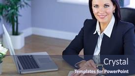  Presentation with smartwatch - Amazing slide deck having businesswoman using her smartwatch at desk in her office backdrop and a ocean colored foreground