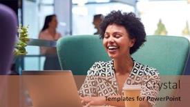  Presentation with laptop - Presentation theme having businesswoman-using-laptop-working background and a coral colored foreground