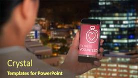  Presentation with city buildings - Audience pleasing theme consisting of businesswoman using mobile phone against glowing modern buildings in city backdrop and a tawny brown colored foreground