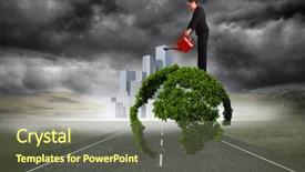  Presentation with graphic - Theme having businesswoman using red watering can background and a  colored foreground