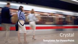  Presentation with waiting - Slide deck having businesswoman-waiting-for-a-subway background and a gray colored foreground