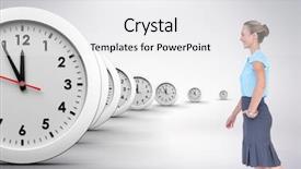  Presentation with walking - Presentation theme with businesswoman walking against grey background background and a white colored foreground