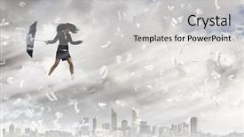  Presentation with strong wind - Audience pleasing theme consisting of businesswoman walking against strong wind backdrop and a  colored foreground