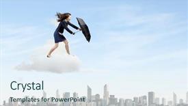  Presentation with strong wind - Presentation theme consisting of businesswoman walking against strong wind background and a  colored foreground