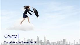  Presentation with strong wind - Beautiful PPT theme featuring businesswoman walking against strong wind backdrop and a  colored foreground