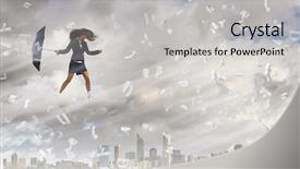  Presentation with strong wind - Presentation theme with businesswoman walking against strong wind background and a light gray colored foreground