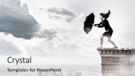  Presentation with strong wind - PPT theme enhanced with businesswoman walking against strong wind background and a white colored foreground