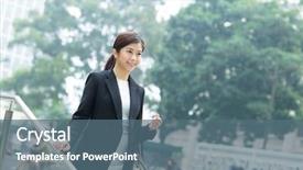  Presentation with step - Amazing slide deck having businesswoman walking down the step backdrop and a ocean colored foreground