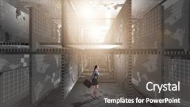  Presentation with data management - Colorful presentation design enhanced with businesswoman walking in data management backdrop and a  colored foreground