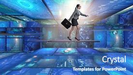  Presentation with data management - Slides with businesswoman walking in data management background and a  colored foreground