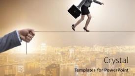  Presentation with treasure map aged rope - PPT theme having businesswoman-walking-on-tight-rope background and a coral colored foreground