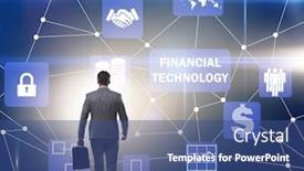  Presentation with fintech financial technology - Presentation theme having businesswoman-walking-towards-financial-technology background and a ocean colored foreground