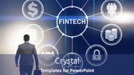  Presentation with fintech financial technology - PPT layouts consisting of businesswoman-walking-towards-financial-technology background and a ocean colored foreground