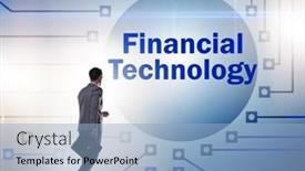  Presentation with fintech financial technology - Audience pleasing presentation theme consisting of businesswoman-walking-towards-financial-technology backdrop and a light blue colored foreground