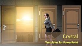  Presentation with open door policy health care - Slides enhanced with businesswoman-walking-towards-open-door background and a tawny brown colored foreground