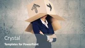  Presentation with box carton - Presentation design with businesswoman-wearing-carton-box background and a gray colored foreground