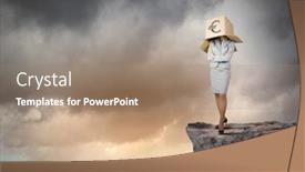  Presentation with box carton - Cool new PPT theme with businesswoman wearing carton box with euro sign on head backdrop and a coral colored foreground