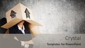  Presentation with box carton - Slide set with businesswoman-wearing-carton-box background and a light gray colored foreground