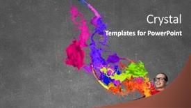  Presentation with superhero businesswoman - Presentation having businesswoman wearing red cape and opening her shirt like superhero background and a dark gray colored foreground