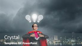  Presentation with superhero businesswoman - Slide set featuring businesswoman wearing red cape and opening her shirt like superhero background and a gray colored foreground