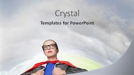  Presentation with superhero - Beautiful slide set featuring businesswoman wearing red cape and opening her shirt like superhero backdrop and a light gray colored foreground