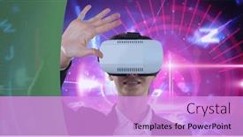  Presentation with green technology - PPT theme with businesswoman-wearing-vr-headset-over background and a lilac colored foreground