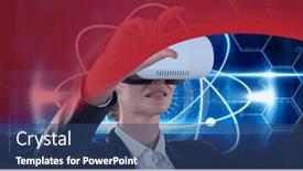  Presentation with global red - PPT theme consisting of businesswoman-wearing-vr-headset-over background and a ocean colored foreground