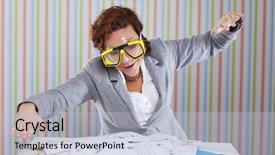  Presentation with scuba diving - Presentation with businesswoman with a scuba mask diving in her work background and a light blue colored foreground