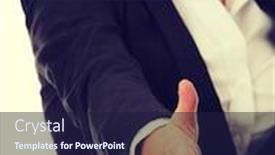  Presentation with are you ready - Cool new PPT theme with businesswoman with an open hand ready for handshake backdrop and a wine colored foreground