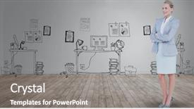  Presentation with open door - Slide set with businesswoman with arms cross background and a  colored foreground