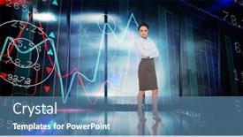  Presentation with shares - Slide set consisting of businesswoman with arms crossed against stocks and shares background and a teal colored foreground