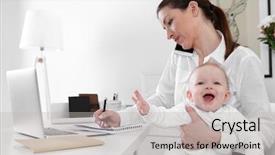  Presentation with mobile home - Cool new PPT layouts with businesswoman with baby boy working backdrop and a light gray colored foreground