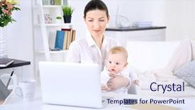  Presentation with 2nd birthday for baby boy - Beautiful PPT theme featuring businesswoman with baby boy working backdrop and a sky blue colored foreground