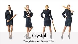  Presentation with little league baseball - Audience pleasing PPT theme consisting of businesswoman with baseball bat on white backdrop and a white colored foreground