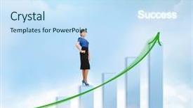  Presentation with sky - Colorful PPT theme enhanced with businesswoman with big 3d chart backdrop and a sky blue colored foreground