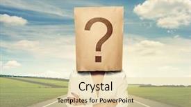  Presentation with paper bag - PPT theme having businesswoman with big question background and a lemonade colored foreground