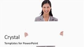  Presentation with airport boarding board - Theme featuring businesswoman with blank sign board background and a white colored foreground