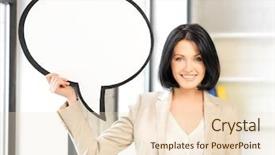  Presentation with bubble - Slides having businesswoman with blank text bubble background and a lemonade colored foreground
