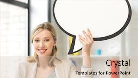  Presentation with blank - Beautiful PPT layouts featuring businesswoman with blank text bubble backdrop and a soft green colored foreground